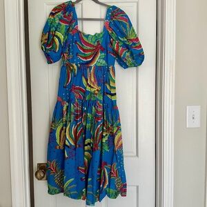 Farm Rio Blue Banana Midi Dress-Size Small